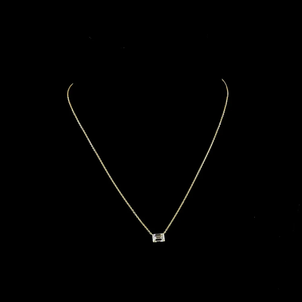 14K Yellow Gold East-West Emerald Cut Lab Diamond Pendant - 1.05 Carat Total Diamond Weight - Covaloro Fine Jewelry