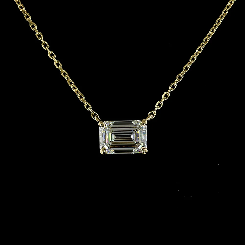 14K Yellow Gold East-West Emerald Cut Lab Diamond Pendant - 1.05 Carat Total Diamond Weight - Covaloro Fine Jewelry - Image 2