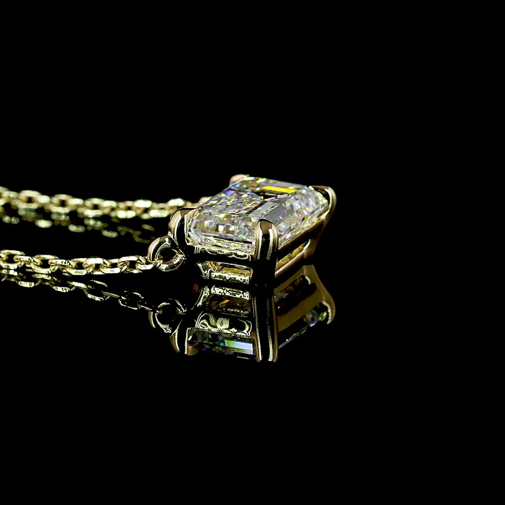 14K Yellow Gold East-West Emerald Cut Lab Diamond Pendant - 1.05 Carat Total Diamond Weight - Covaloro Fine Jewelry - Image 3