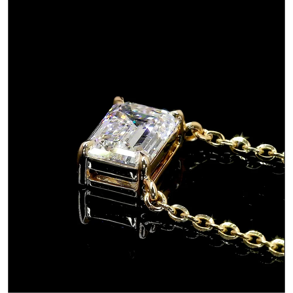 14K Yellow Gold East-West Emerald Cut Lab Diamond Solitaire Pendant - 2.02 Carat Total Weight, E-F Color, VS2 Clarity - Covaloro Fine Jewelry - Image 2