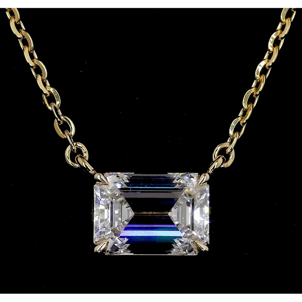14K Yellow Gold East-West Emerald Cut Lab Diamond Solitaire Pendant - 2.02 Carat Total Weight, E-F Color, VS2 Clarity - Covaloro Fine Jewelry - Image 3