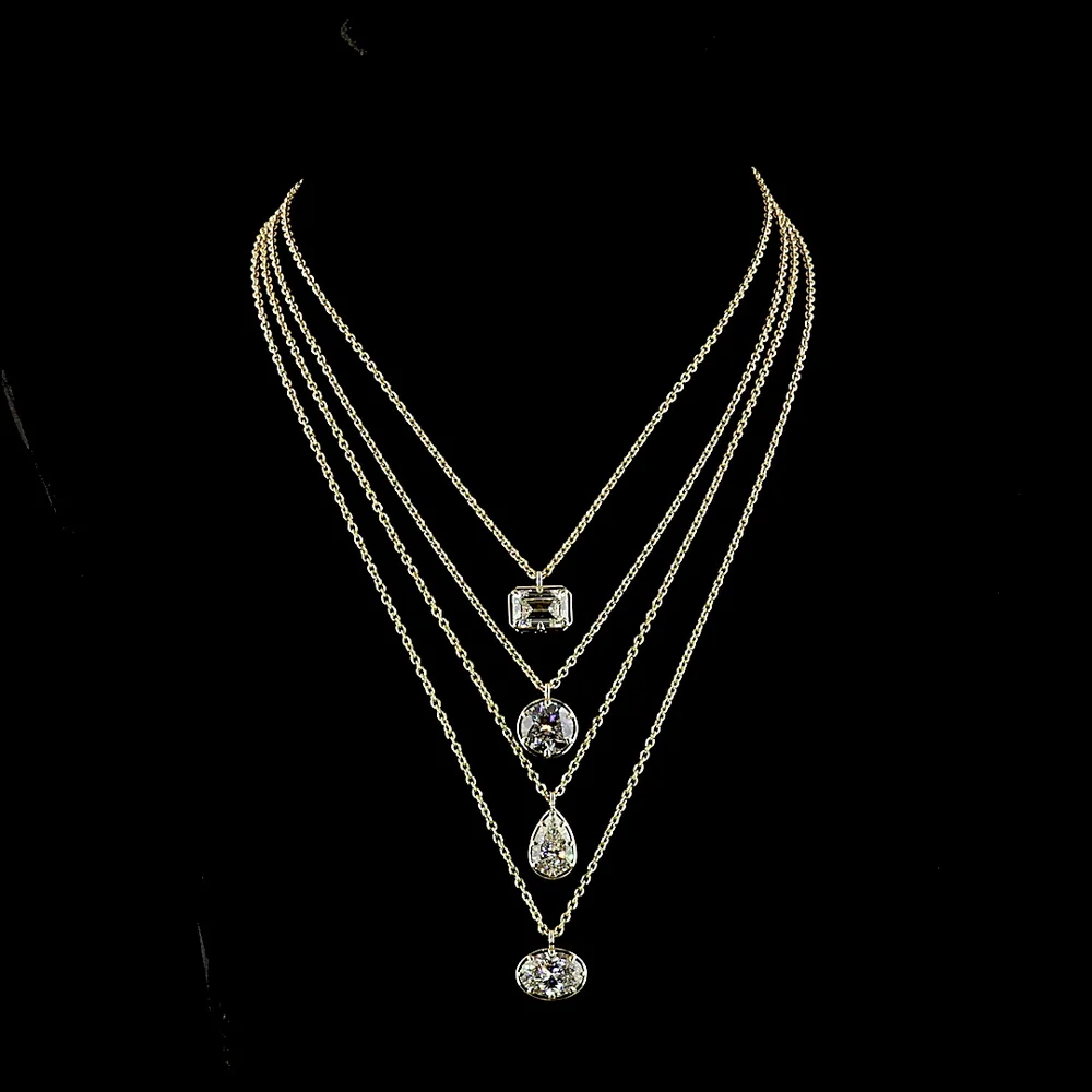 14K Yellow Gold East-West Emerald Cut Lab Diamond Solitaire Pendant - 3.76 Carat Total Diamond Weight, E-F Color, VS1 Clarity - Covaloro Fine Jewelry