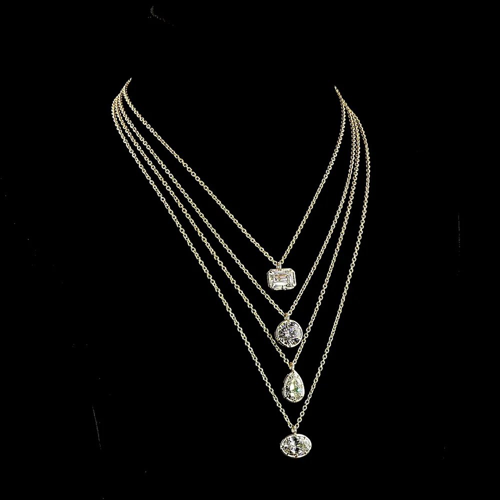 14K Yellow Gold East-West Emerald Cut Lab Diamond Solitaire Pendant - 3.76 Carat Total Diamond Weight, E-F Color, VS1 Clarity - Covaloro Fine Jewelry - Image 3