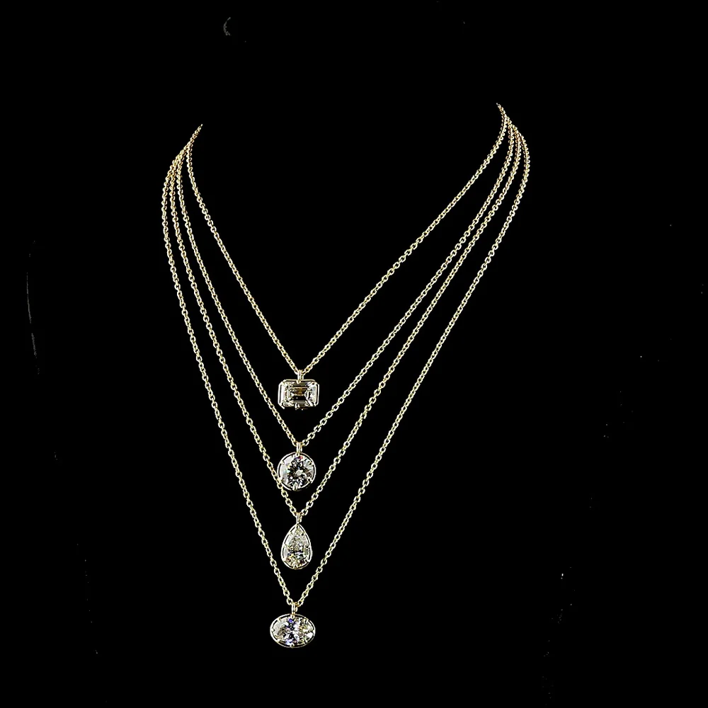 14K Yellow Gold East-West Emerald Cut Lab Diamond Solitaire Pendant - 3.76 Carat Total Diamond Weight, E-F Color, VS1 Clarity - Covaloro Fine Jewelry - Image 4