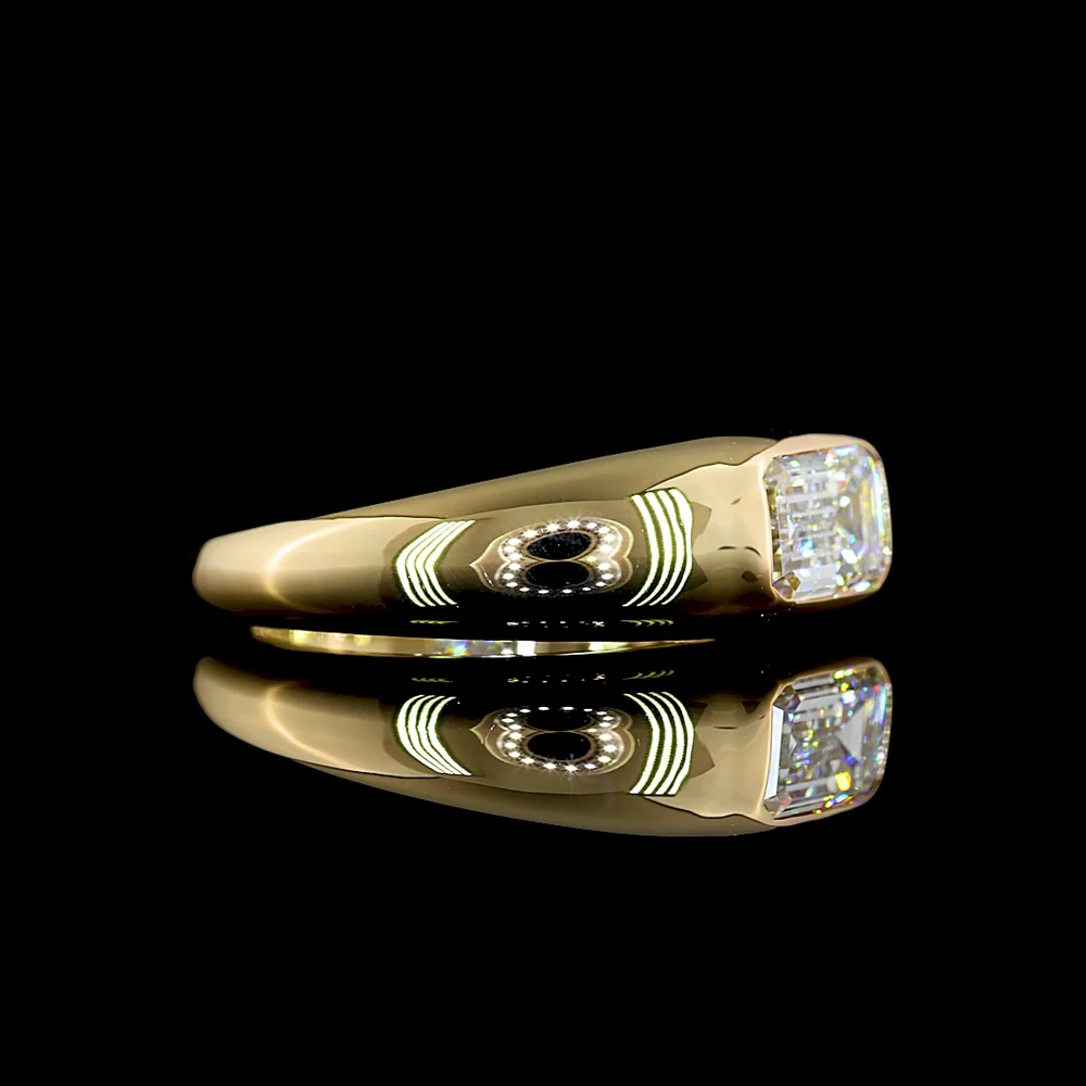 14K Yellow Gold East-West Emerald Cut Lab Diamond Solitaire Ring with Flush Setting - 1.06 Carat Total Weight (E VVS2 Center) - Covaloro Fine Jewelry - Image 3