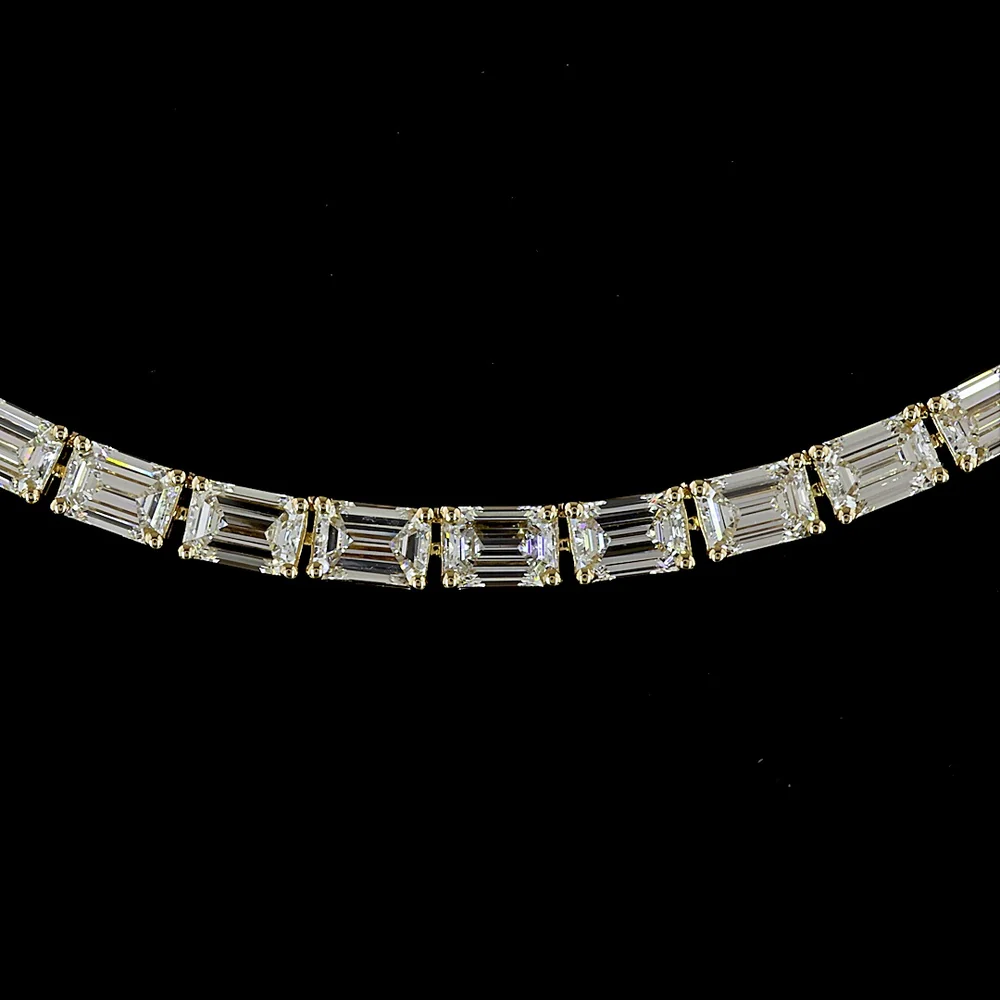 14K Yellow Gold East-West Emerald Cut Lab Diamond Tennis Necklace - 15.62 Carat Total Weight, 107 Stones, E-F Color VS Clarity - Covaloro Fine Jewelry - Image 2
