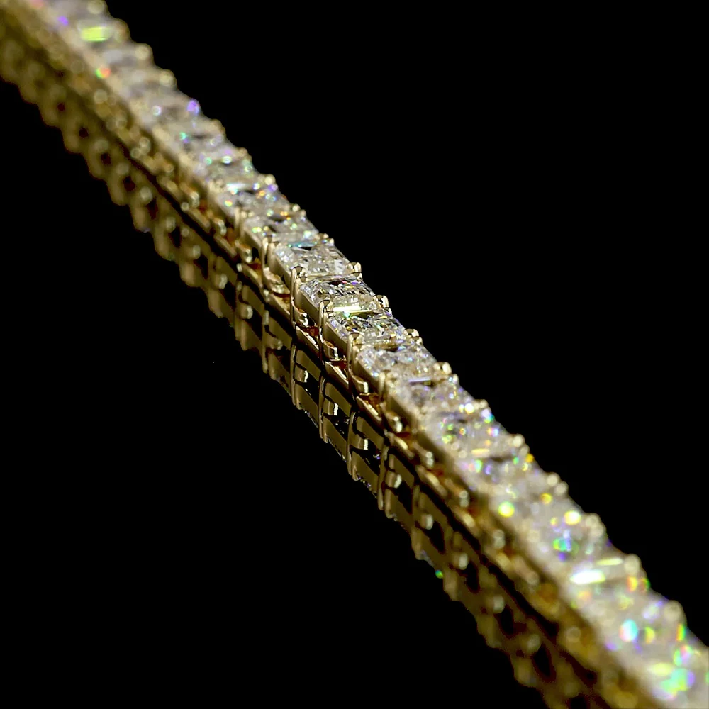 14K Yellow Gold East-West Emerald Cut Lab Diamond Tennis Necklace - 15.62 Carat Total Weight, 107 Stones, E-F Color VS Clarity - Covaloro Fine Jewelry - Image 3