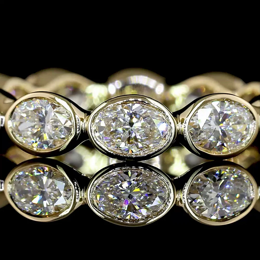 14K Yellow Gold East-West Eternity Band with Bezel Set Oval Cut Lab Diamonds - 1.76 Carat Total Weight - Covaloro Fine Jewelry - Image 2