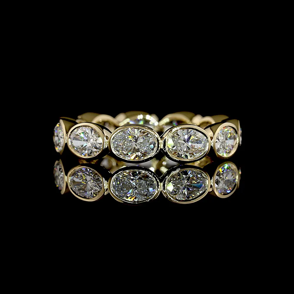 14K Yellow Gold East-West Eternity Band with Bezel Set Oval Cut Lab Diamonds - 2.14 Carats Total Diamond Weight - Covaloro Fine Jewelry
