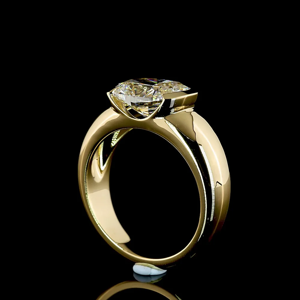 14K Yellow Gold East-West Half Bezel Solitaire Ring with 3.04 Carat Cushion Brilliant Lab Diamond - E-F Color VVS2 Clarity IGI Certified - Covaloro Fine Jewelry - Image 3