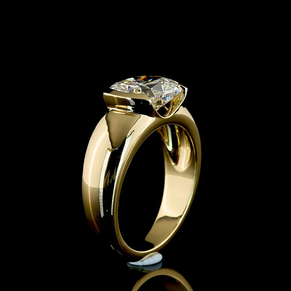 14K Yellow Gold East-West Half Bezel Solitaire Ring with 3.04 Carat Cushion Brilliant Lab Diamond - E-F Color VVS2 Clarity IGI Certified - Covaloro Fine Jewelry - Image 4
