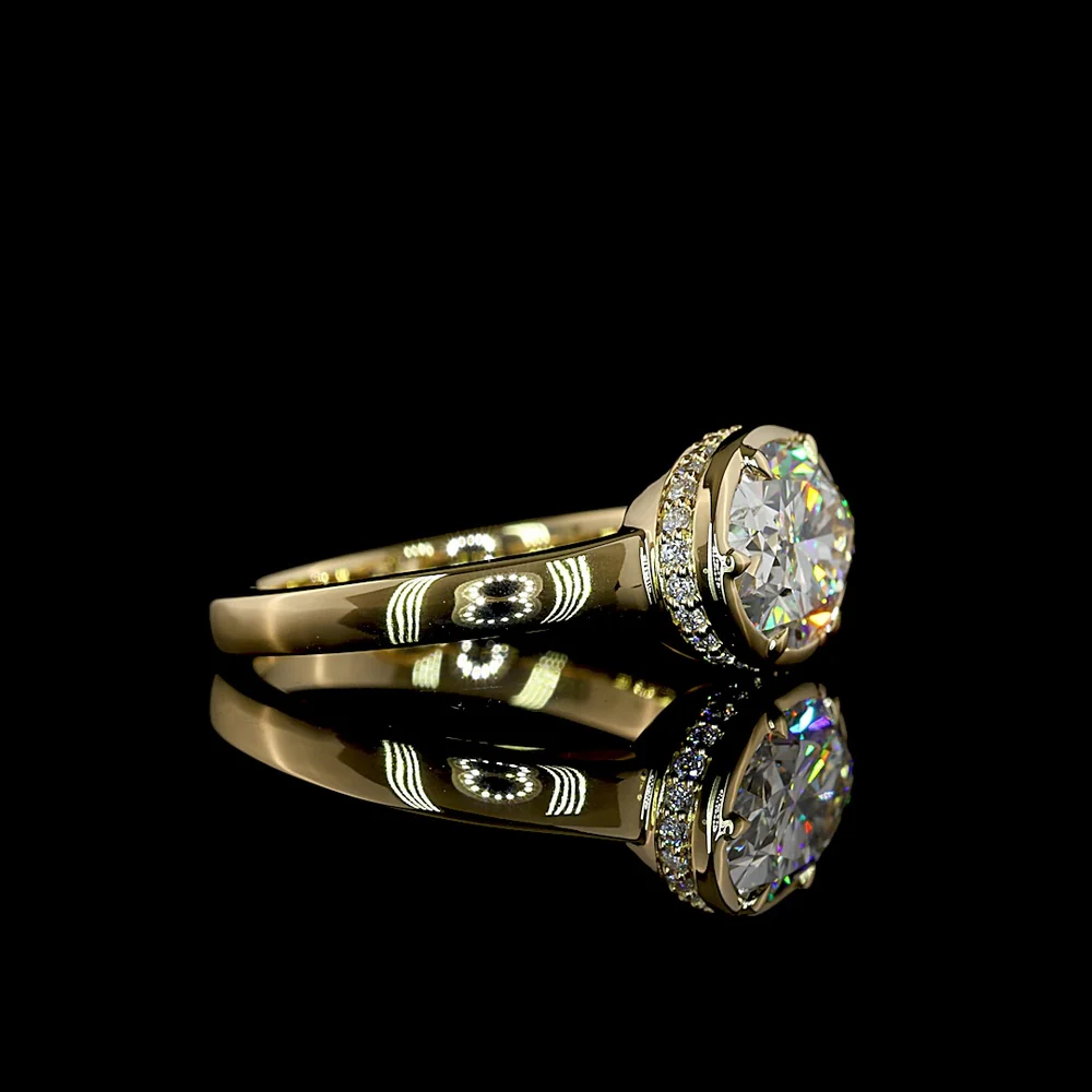 14K Yellow Gold East-West Hidden Halo Ring with 2.13 Carat Oval Cut Lab Diamond and 0.12 Carat Brilliant Cut Accent Diamonds - 2.25 Carat Total Weight - Covaloro Fine Jewelry - Image 2