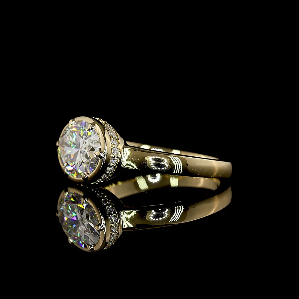 14K Yellow Gold East-West Hidden Halo Ring with 2.13 Carat Oval Cut Lab Diamond and 0.12 Carat Brilliant Cut Accent Diamonds - 2.25 Carat Total Weight - Covaloro Fine Jewelry - Image 3