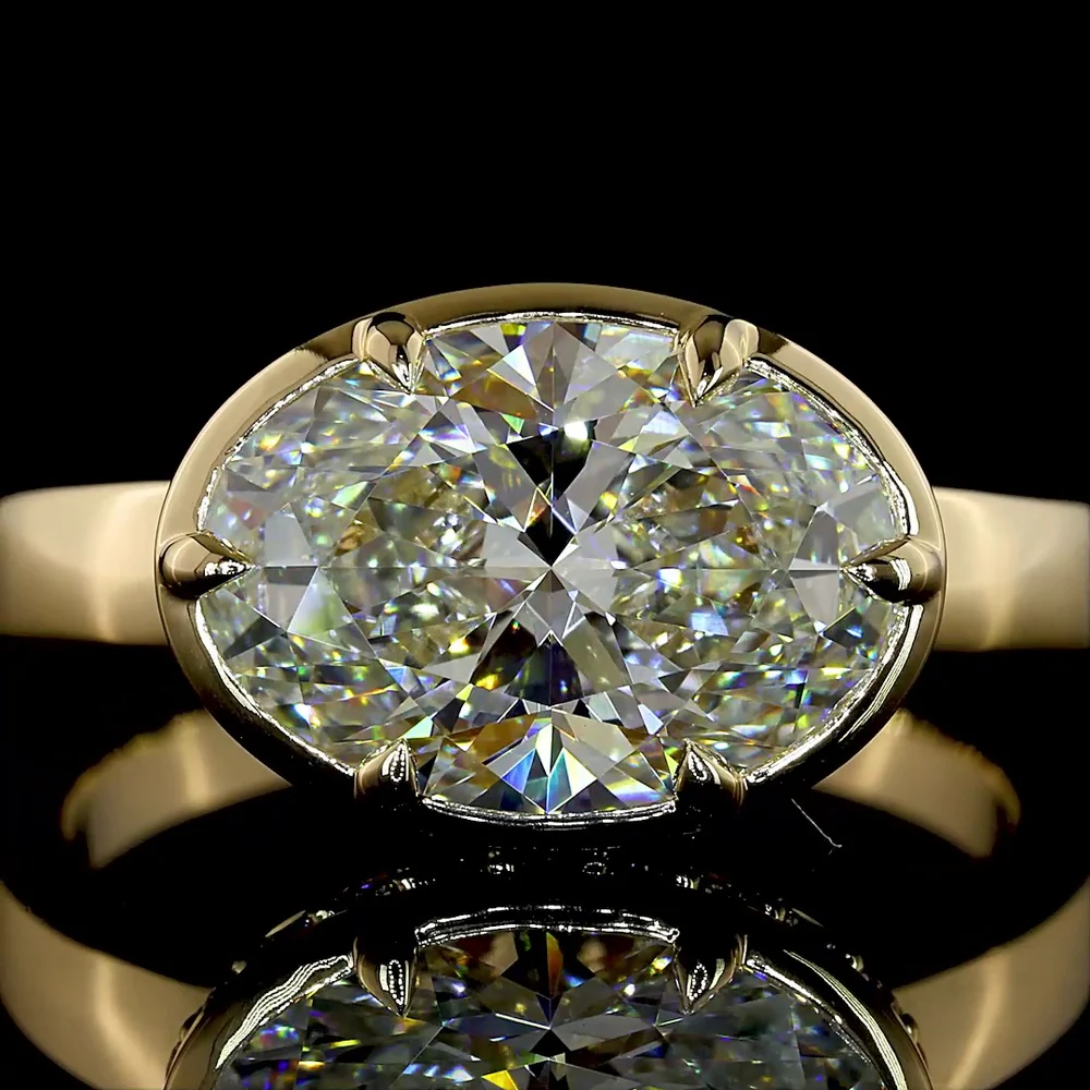 14K Yellow Gold East-West Hidden Halo Ring with 3.06 Carat Oval Lab Diamond and 0.25 Carat Round Lab Diamond Accents - 3.31 Carat Total Weight - Covaloro Fine Jewelry - Image 2
