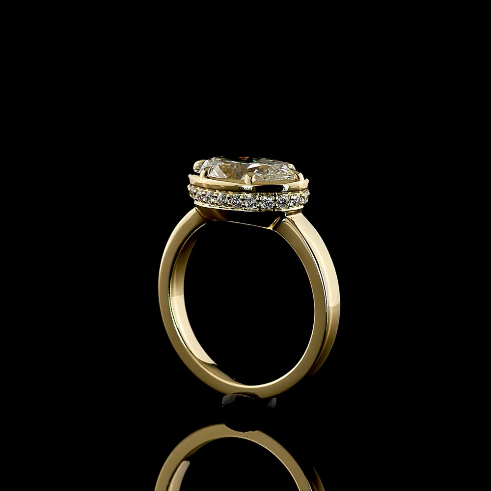 14K Yellow Gold East-West Hidden Halo Ring with 3.06 Carat Oval Lab Diamond and 0.25 Carat Round Lab Diamond Accents - 3.31 Carat Total Weight - Covaloro Fine Jewelry - Image 3
