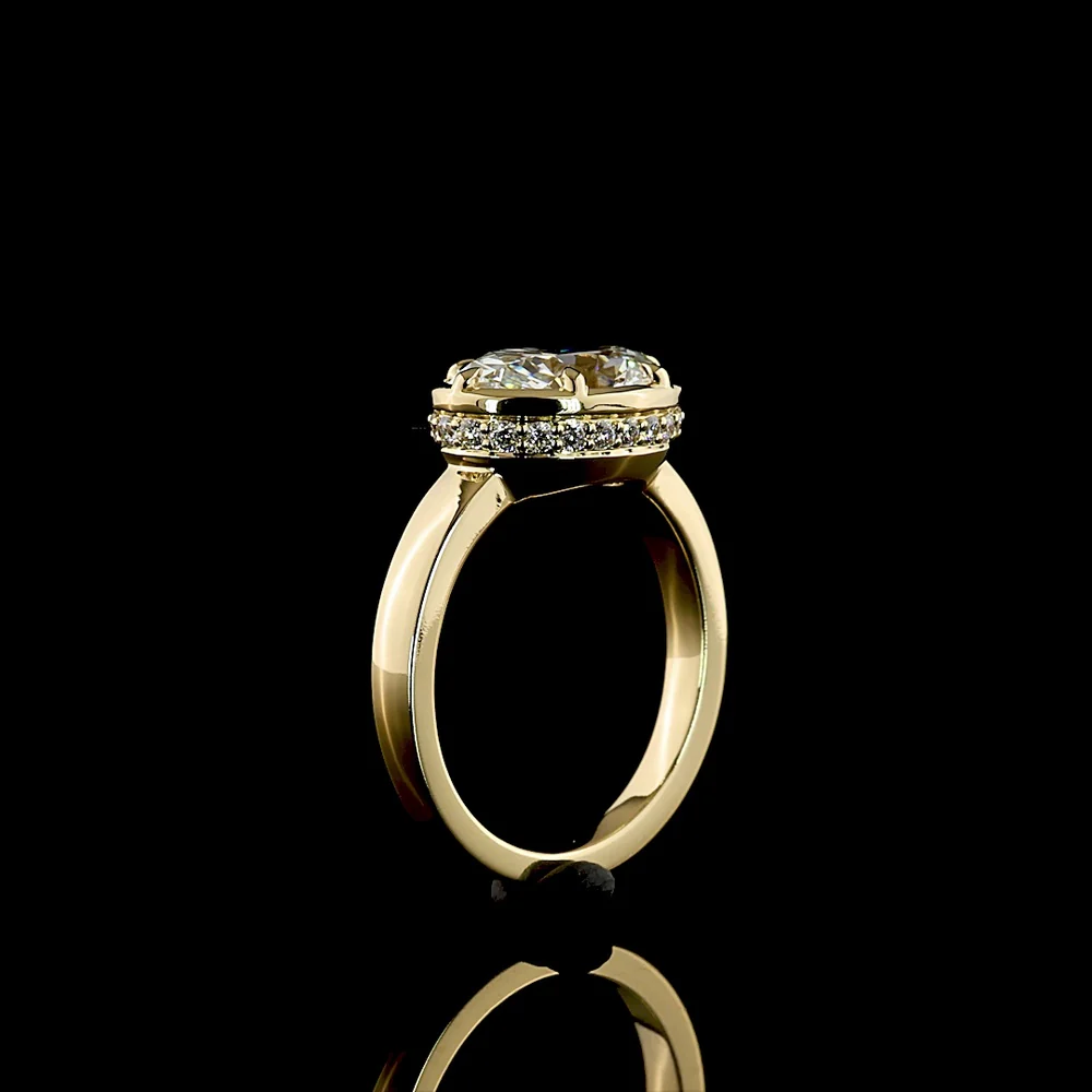 14K Yellow Gold East-West Hidden Halo Ring with 3.06 Carat Oval Lab Diamond and 0.25 Carat Round Lab Diamond Accents - 3.31 Carat Total Weight - Covaloro Fine Jewelry - Image 4