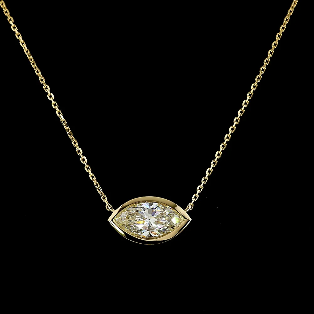 14K Yellow Gold East-West Marquise Bezel Solitaire Pendant - 1.54 Carats Lab Diamond E-F VVS2 IGI Certified - Covaloro Fine Jewelry