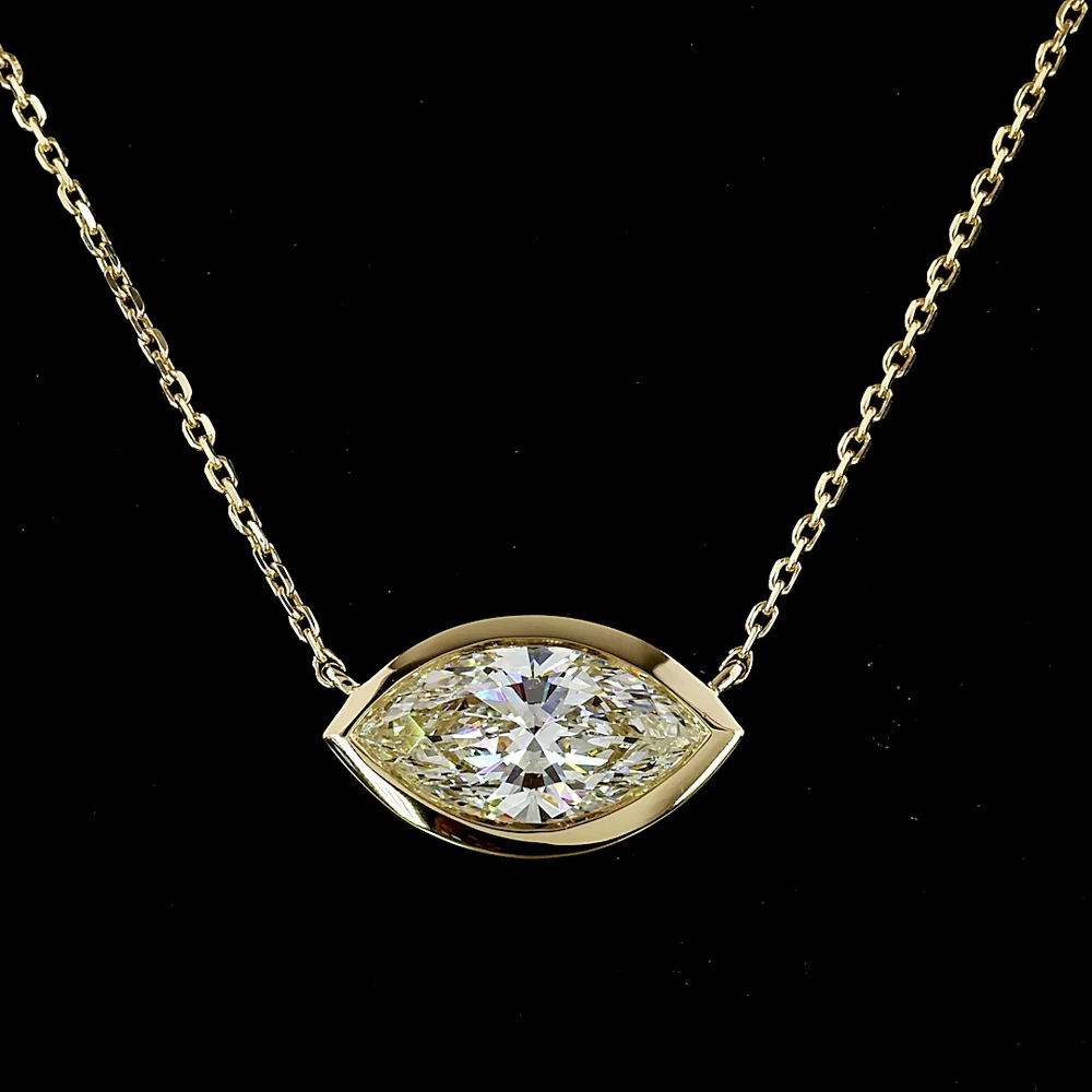 14K Yellow Gold East-West Marquise Bezel Solitaire Pendant - 1.54 Carats Lab Diamond E-F VVS2 IGI Certified - Covaloro Fine Jewelry - Image 2