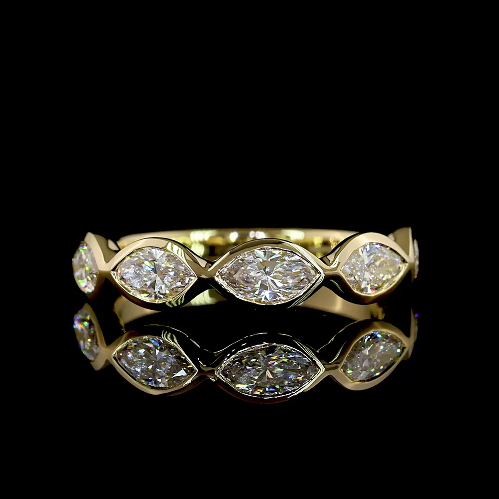 14K Yellow Gold East-West Marquise Cut Lab Diamond Five Stone Eternity Band - 1.22 Carat Total Diamond Weight, E-F VS Quality - Covaloro Fine Jewelry