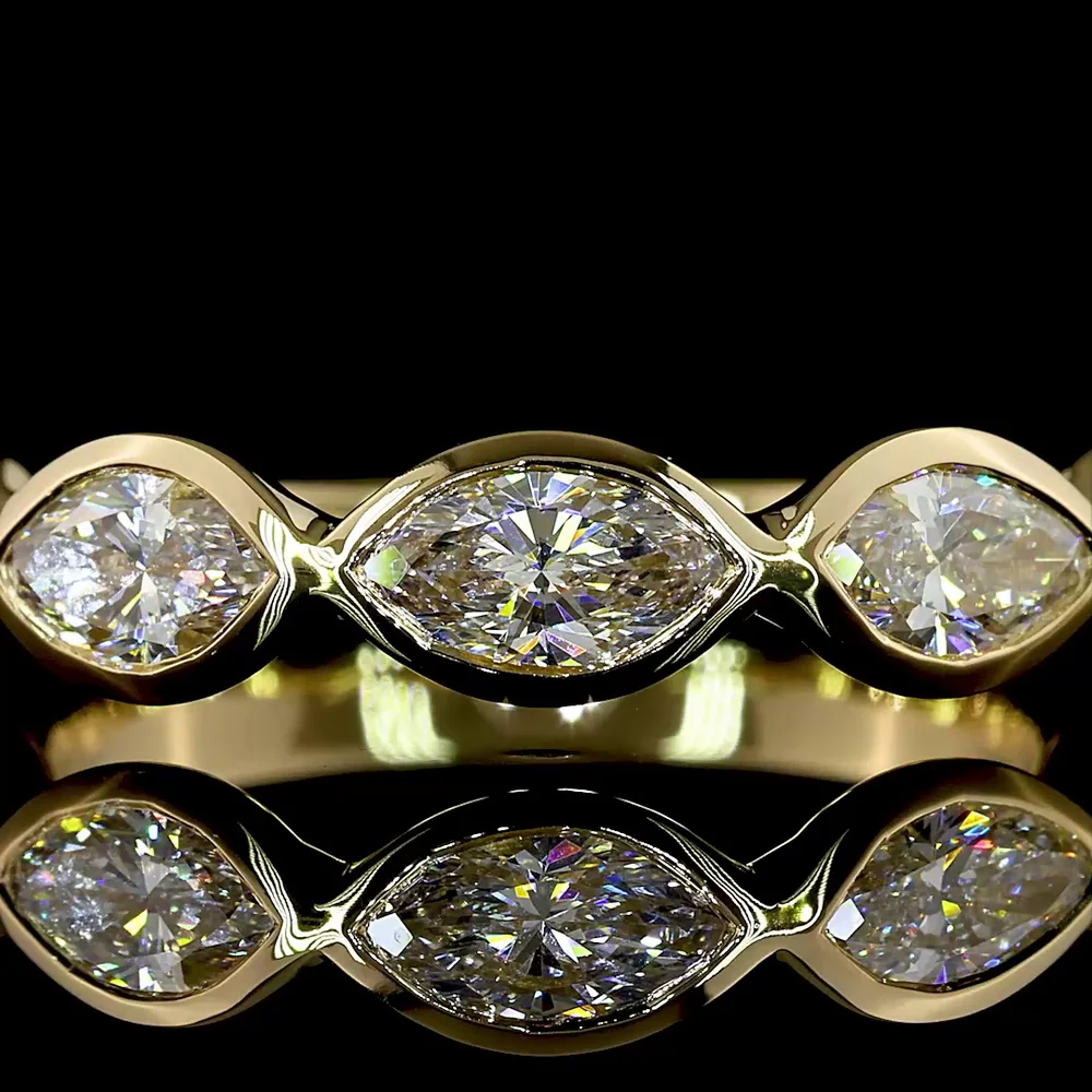 14K Yellow Gold East-West Marquise Cut Lab Diamond Five Stone Eternity Band - 1.22 Carat Total Diamond Weight, E-F VS Quality - Covaloro Fine Jewelry - Image 2