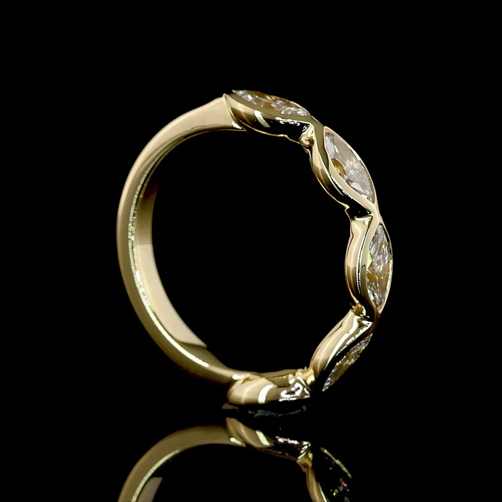 14K Yellow Gold East-West Marquise Cut Lab Diamond Five Stone Eternity Band - 1.22 Carat Total Diamond Weight, E-F VS Quality - Covaloro Fine Jewelry - Image 3