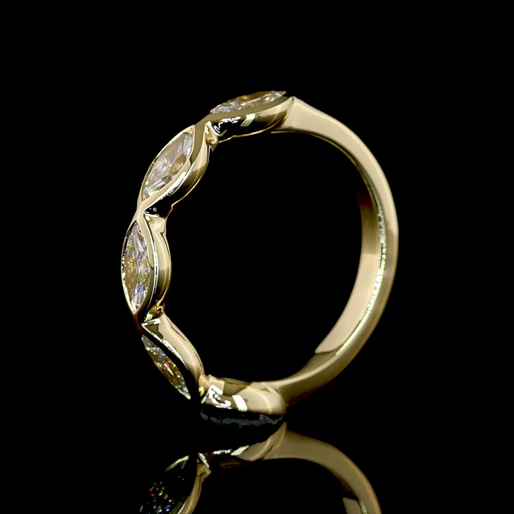 14K Yellow Gold East-West Marquise Cut Lab Diamond Five Stone Eternity Band - 1.22 Carat Total Diamond Weight, E-F VS Quality - Covaloro Fine Jewelry - Image 4