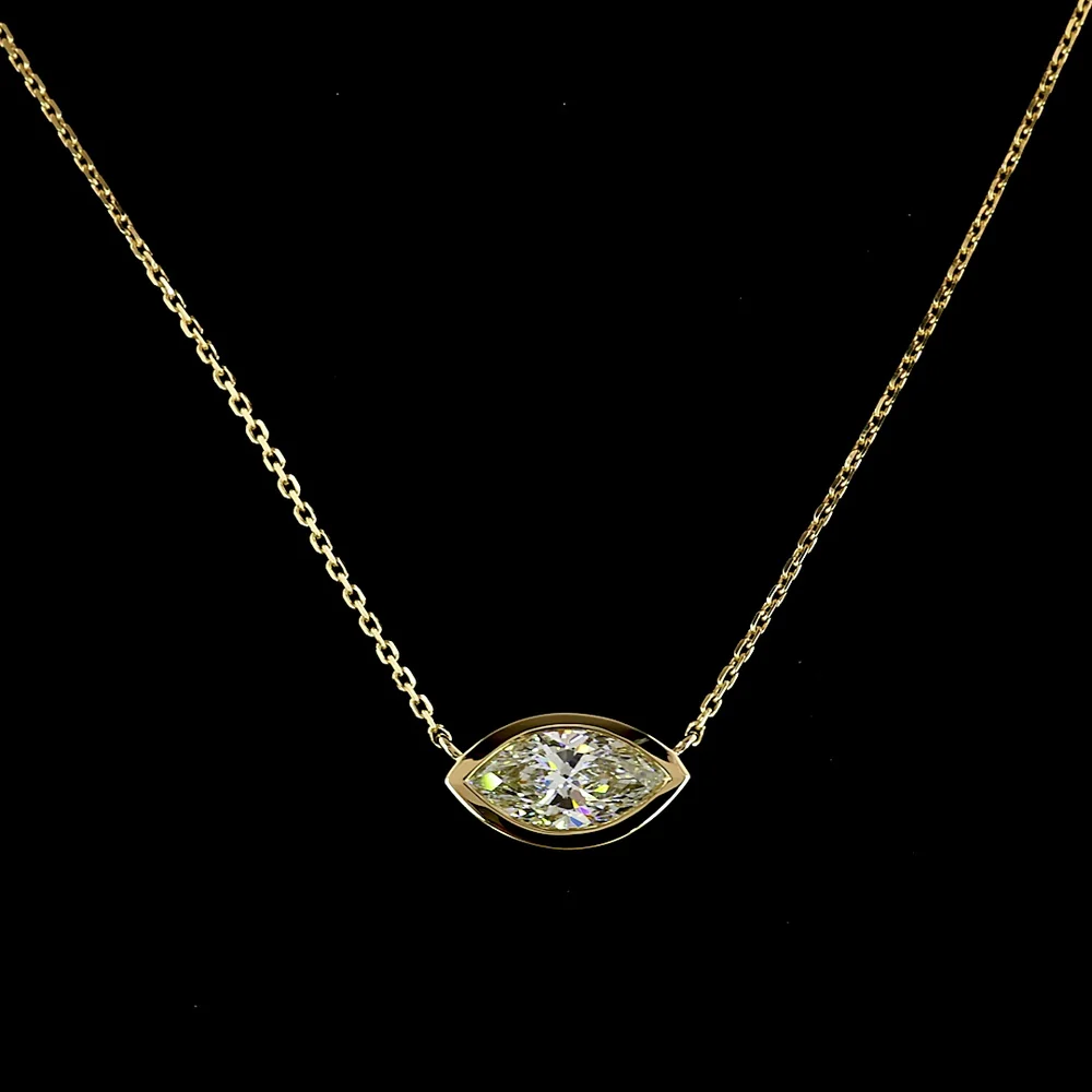 14K Yellow Gold East-West Marquise Cut Lab Diamond Solitaire Pendant - IGI Certified E-F VVS2 - 1.07 Carat Total Diamond Weight - Covaloro Fine Jewelry