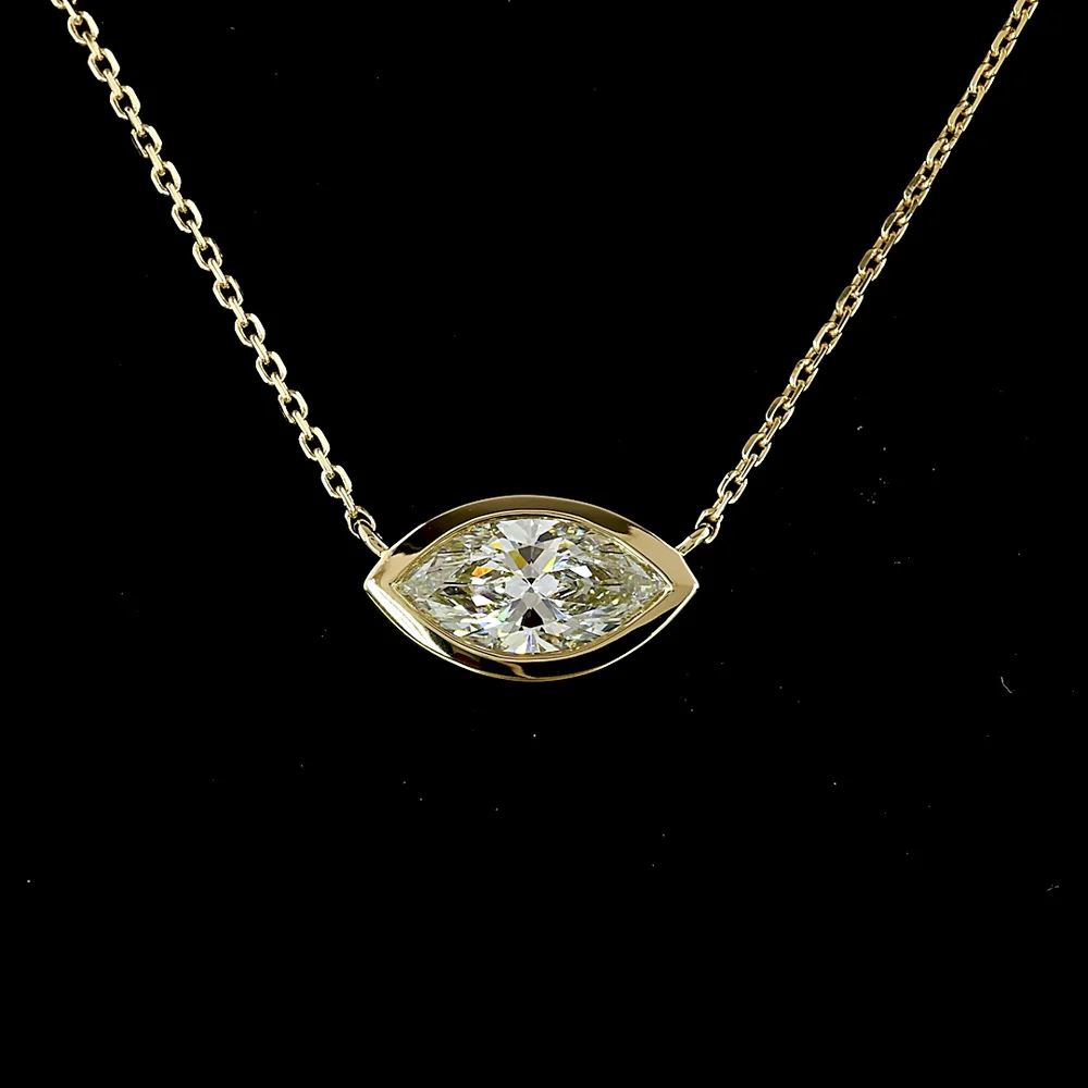 14K Yellow Gold East-West Marquise Cut Lab Diamond Solitaire Pendant - IGI Certified E-F VVS2 - 1.07 Carat Total Diamond Weight - Covaloro Fine Jewelry - Image 2