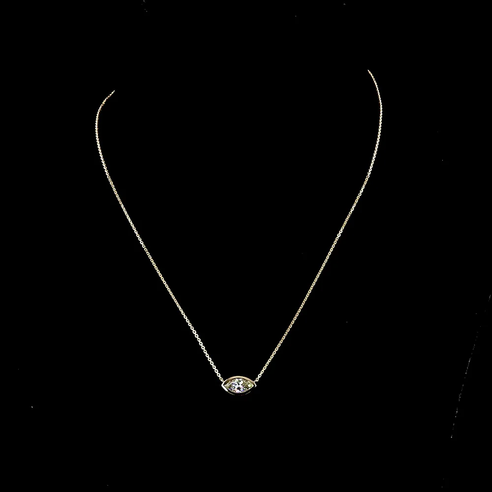 14K Yellow Gold East-West Marquise Cut Lab Diamond Solitaire Pendant - IGI Certified E-F VVS2 - 1.07 Carat Total Diamond Weight - Covaloro Fine Jewelry - Image 4