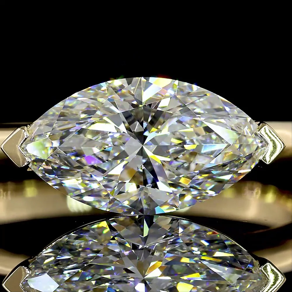 14K Yellow Gold East-West Marquise Cut Lab Diamond Solitaire Ring - 1.50 Carats Total Weight, E-F VVS2, IGI Certified - Covaloro Fine Jewelry - Image 2