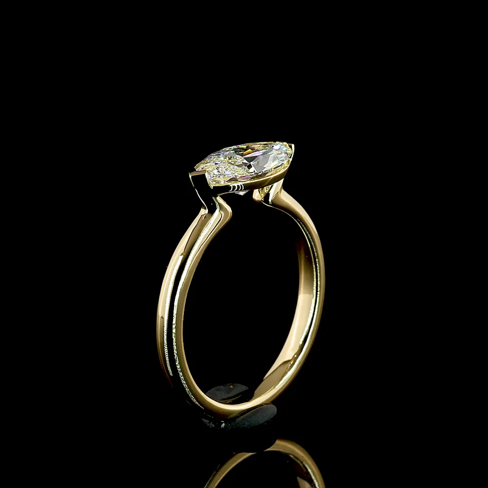 14K Yellow Gold East-West Marquise Cut Lab Diamond Solitaire Ring - 1.50 Carats Total Weight, E-F VVS2, IGI Certified - Covaloro Fine Jewelry - Image 4