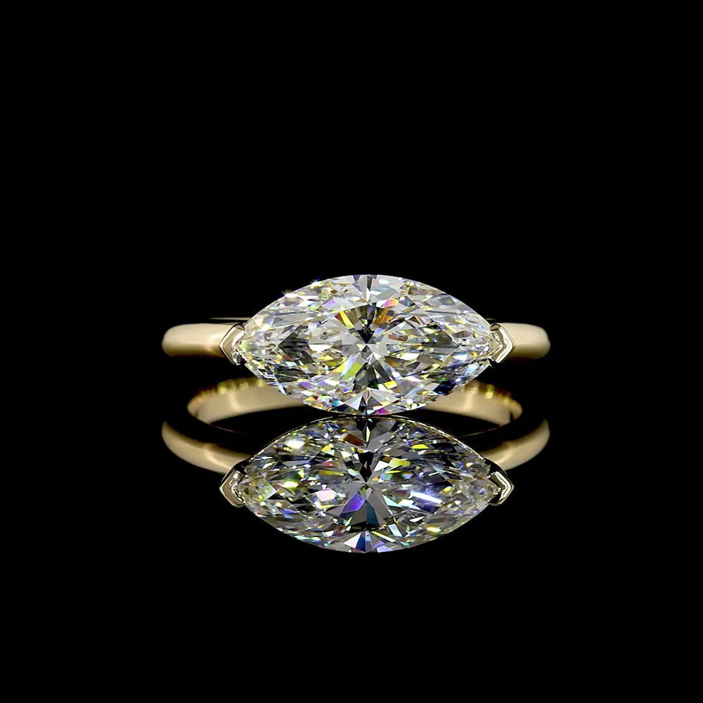14K Yellow Gold East-West Marquise Cut Lab Diamond Solitaire Ring - 2.15 Carat E VVS2 IGI Certified - Covaloro Fine Jewelry