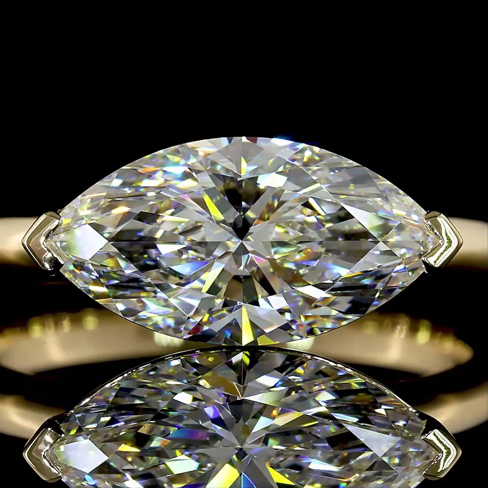 14K Yellow Gold East-West Marquise Cut Lab Diamond Solitaire Ring - 2.15 Carat E VVS2 IGI Certified - Covaloro Fine Jewelry - Image 2