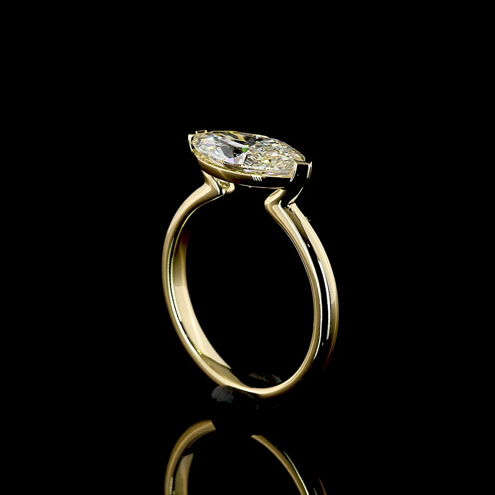 14K Yellow Gold East-West Marquise Cut Lab Diamond Solitaire Ring - 2.15 Carat E VVS2 IGI Certified - Covaloro Fine Jewelry - Image 3