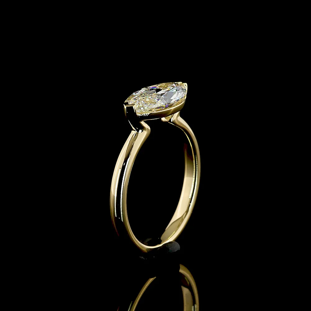 14K Yellow Gold East-West Marquise Cut Lab Diamond Solitaire Ring - 2.15 Carat E VVS2 IGI Certified - Covaloro Fine Jewelry - Image 4