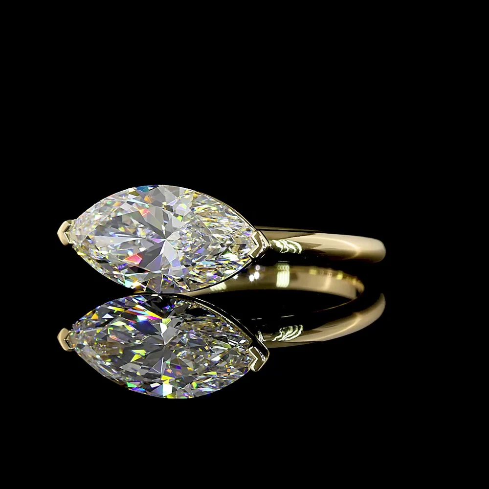 14K Yellow Gold East-West Marquise Cut Lab Diamond Solitaire Ring - 3.03 Carat E-F VS1 IGI Certified - Covaloro Fine Jewelry - Image 3