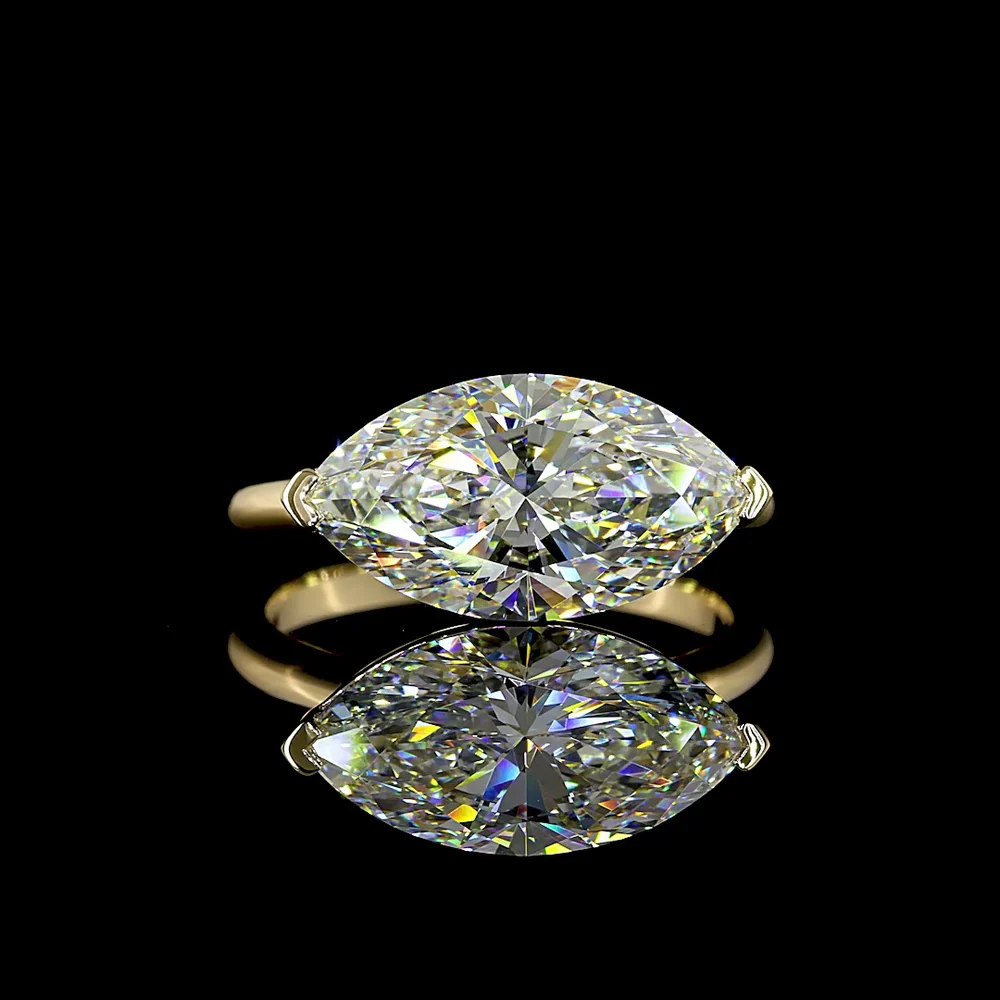 14K Yellow Gold East West Marquise Cut Lab Diamond Solitaire Ring - 4.04 Carat E VVS2 IGI Certified - Covaloro Fine Jewelry