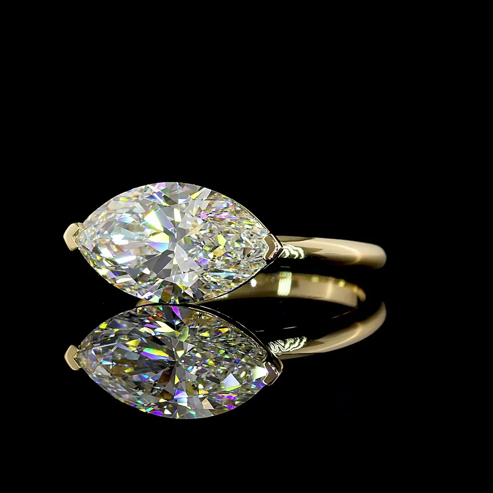 14K Yellow Gold East West Marquise Cut Lab Diamond Solitaire Ring - 4.04 Carat E VVS2 IGI Certified - Covaloro Fine Jewelry - Image 3