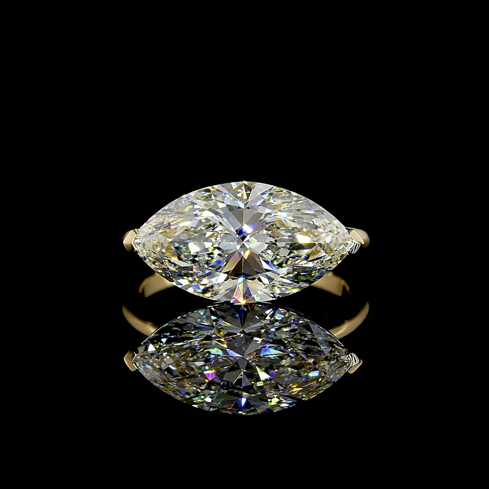 14K Yellow Gold East-West Marquise Cut Lab Diamond Solitaire Ring - 5.00 Carat Total Diamond Weight, E-F Color, VVS2 Clarity, IGI Certified - Covaloro Fine Jewelry