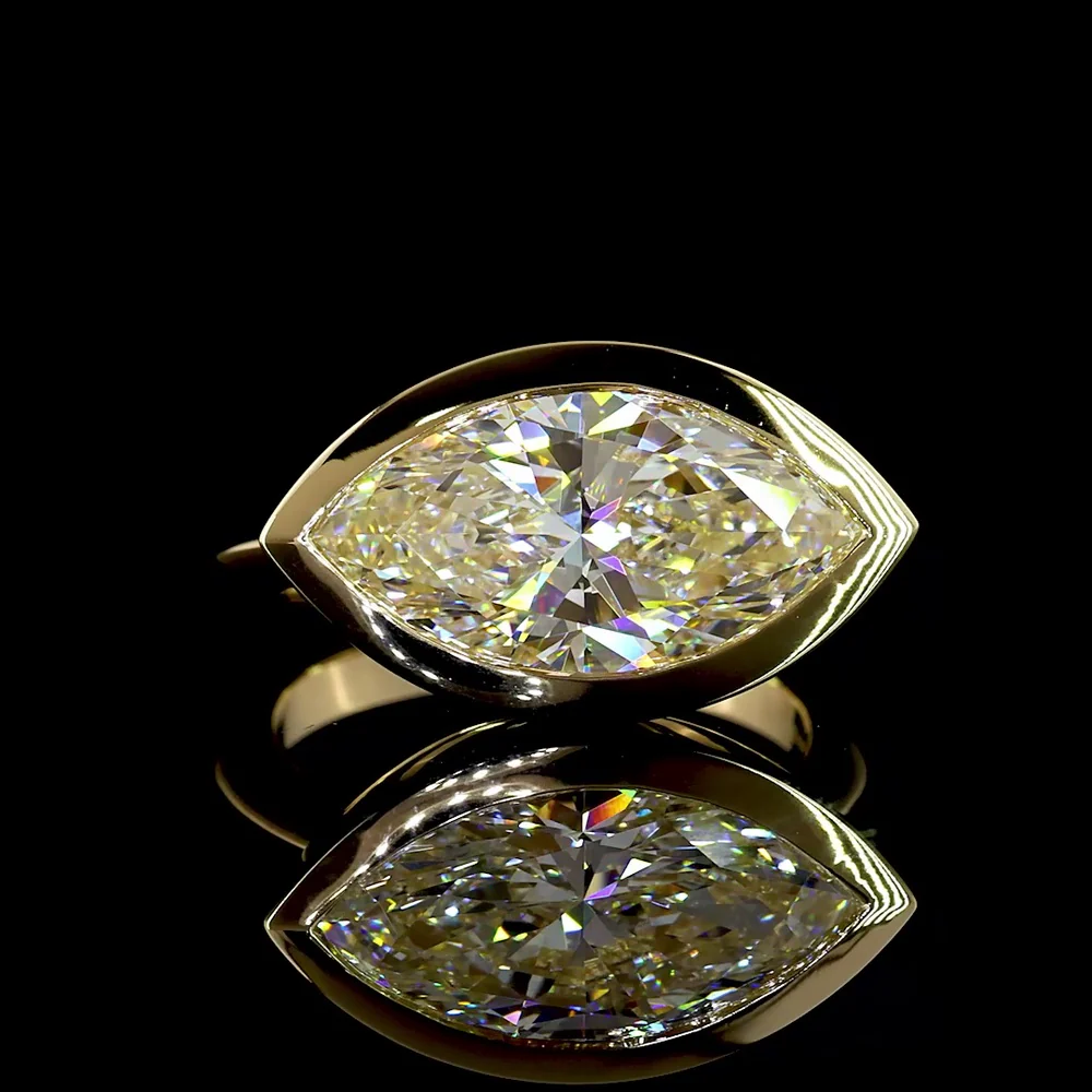 14K Yellow Gold East-West Marquise Cut Lab Diamond Solitaire Ring - 5.00 Total Carat Weight, E-F Color, VVS2 Clarity, Bezel Setting, IGI Certified - Covaloro Fine Jewelry