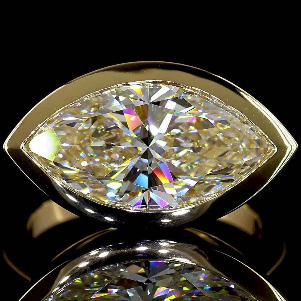 14K Yellow Gold East-West Marquise Cut Lab Diamond Solitaire Ring - 5.00 Total Carat Weight, E-F Color, VVS2 Clarity, Bezel Setting, IGI Certified - Covaloro Fine Jewelry - Image 2
