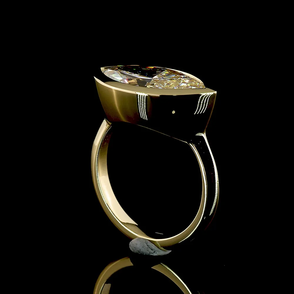14K Yellow Gold East-West Marquise Cut Lab Diamond Solitaire Ring - 5.00 Total Carat Weight, E-F Color, VVS2 Clarity, Bezel Setting, IGI Certified - Covaloro Fine Jewelry - Image 3