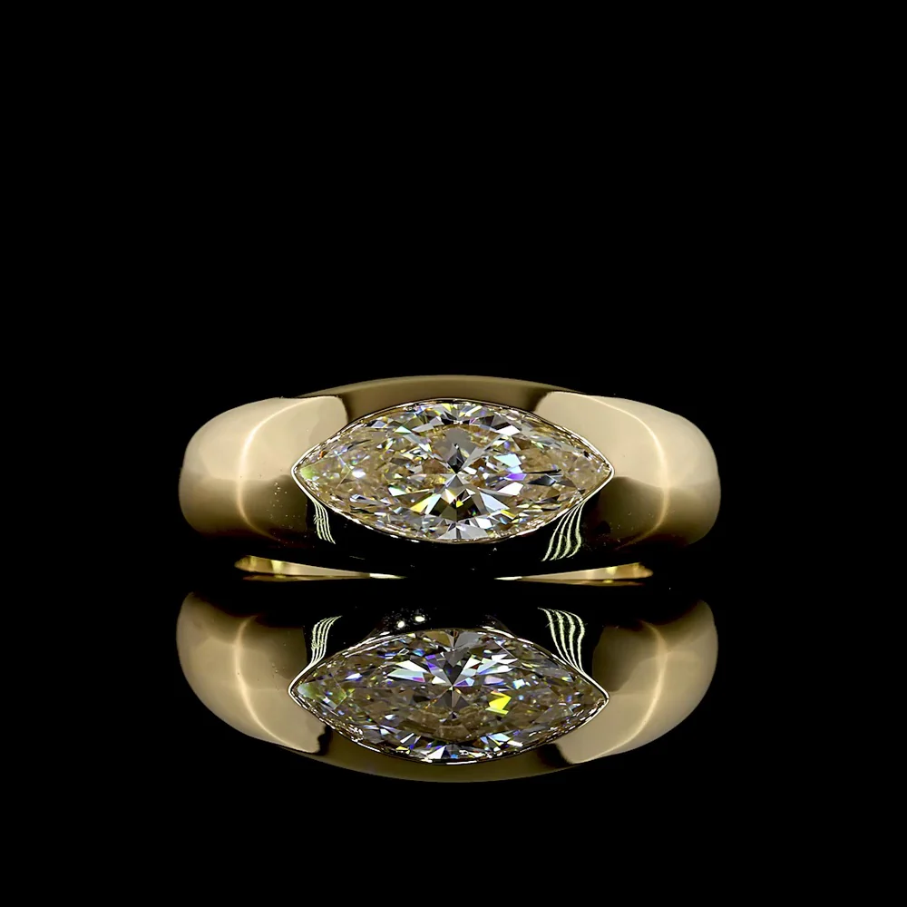 14K Yellow Gold East-West Marquise Cut Solitaire Ring with Flush Set Lab Diamond - 1.67 Carats Total Diamond Weight - Covaloro Fine Jewelry