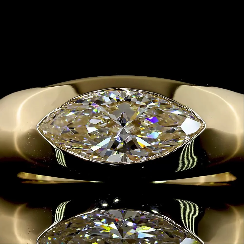 14K Yellow Gold East-West Marquise Cut Solitaire Ring with Flush Set Lab Diamond - 1.67 Carats Total Diamond Weight - Covaloro Fine Jewelry - Image 2