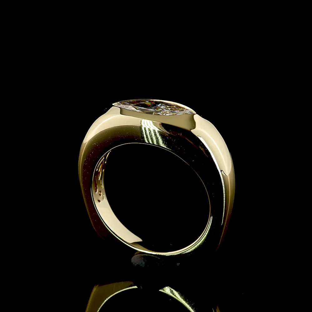 14K Yellow Gold East-West Marquise Cut Solitaire Ring with Flush Set Lab Diamond - 1.67 Carats Total Diamond Weight - Covaloro Fine Jewelry - Image 3