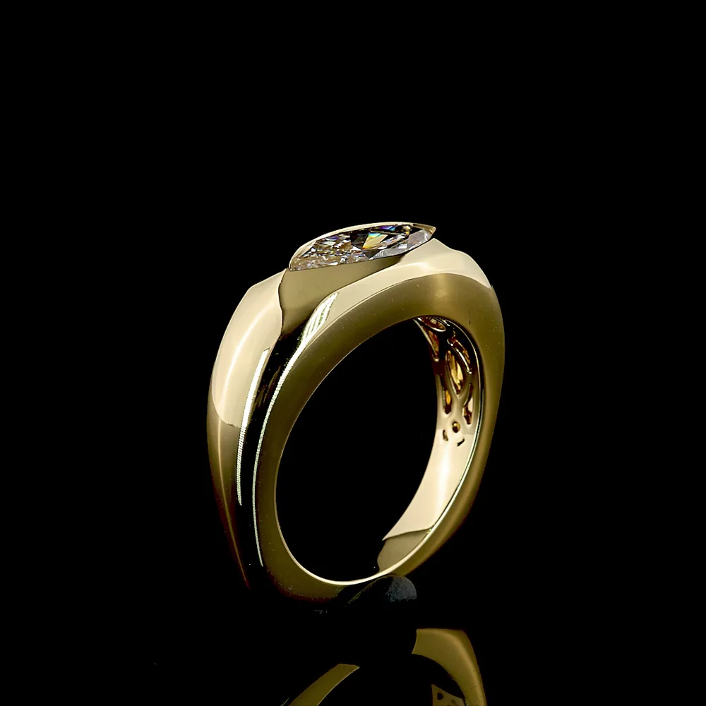 14K Yellow Gold East-West Marquise Cut Solitaire Ring with Flush Set Lab Diamond - 1.67 Carats Total Diamond Weight - Covaloro Fine Jewelry - Image 4