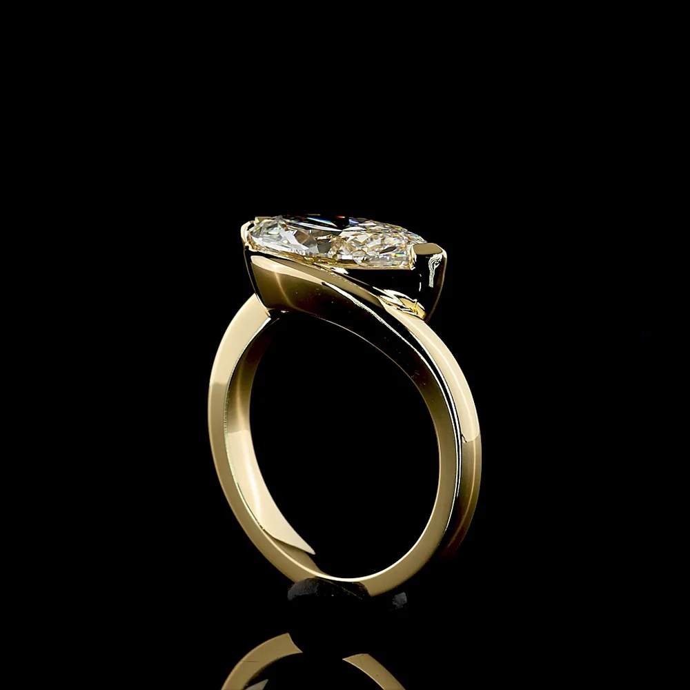 14K Yellow Gold East-West Marquise Cut Solitaire Ring with Half Bezel Set Lab Diamond - 3.03 Carat Total Diamond Weight - Covaloro Fine Jewelry - Image 3