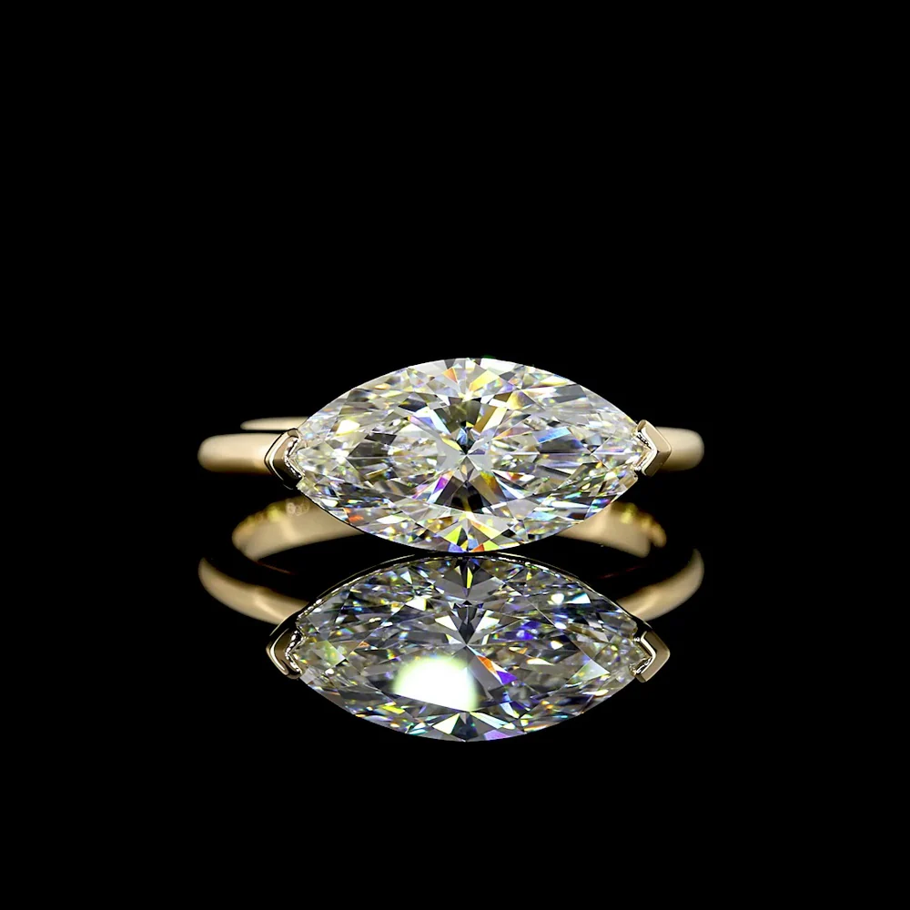14K Yellow Gold East-West Marquise Cut Solitaire Ring with Lab Grown Diamond - 2.59 Carats Total Diamond Weight (E-F Color, VVS2 Clarity, IGI Certified) - Covaloro Fine Jewelry