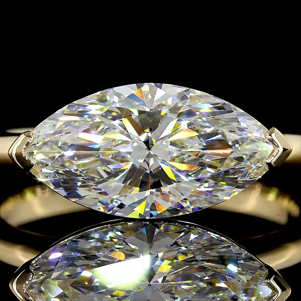 14K Yellow Gold East-West Marquise Cut Solitaire Ring with Lab Grown Diamond - 2.59 Carats Total Diamond Weight (E-F Color, VVS2 Clarity, IGI Certified) - Covaloro Fine Jewelry - Image 2