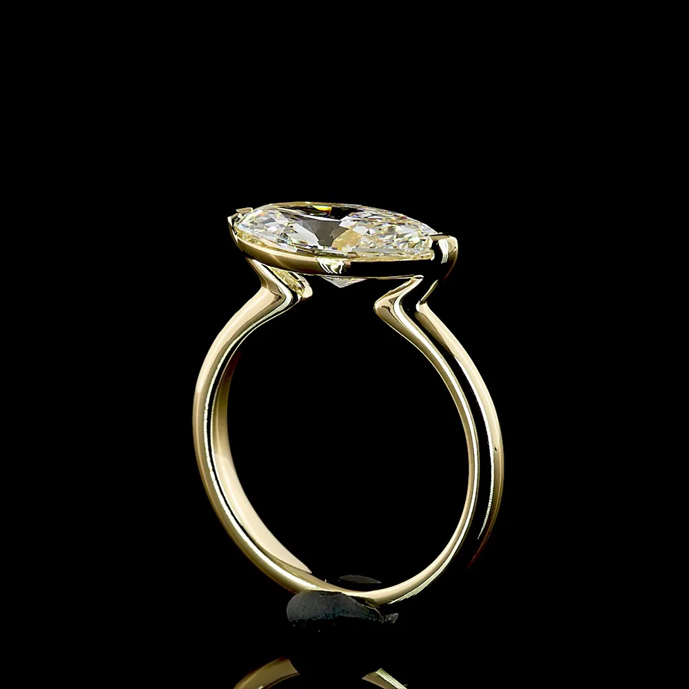 14K Yellow Gold East-West Marquise Cut Solitaire Ring with Lab Grown Diamond - 2.59 Carats Total Diamond Weight (E-F Color, VVS2 Clarity, IGI Certified) - Covaloro Fine Jewelry - Image 3